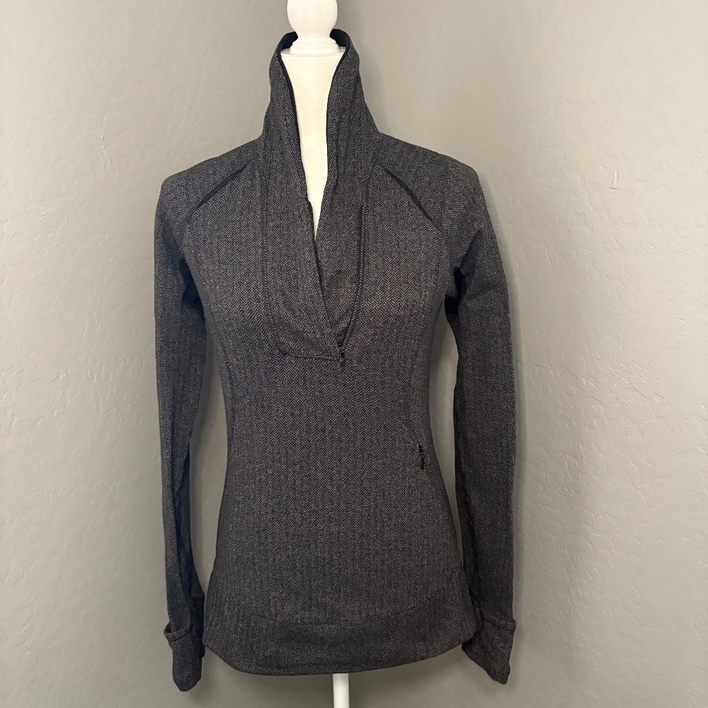 Lululemon‎ Think Fast Pullover Heather Black Herringbone Size 6